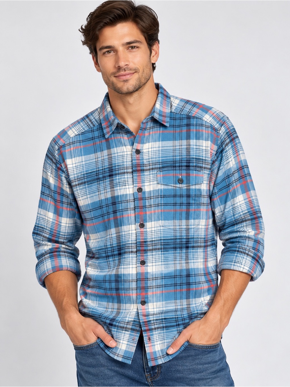 Patagonia Organic Cotton Plaid Flannel Shirt Men’s Medium Blue Red White